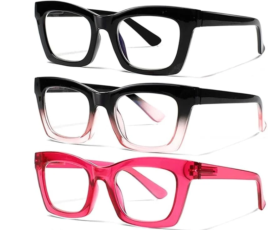 3 Pack Reading Glasses Women Blue Light Blocking Computer Square Readers