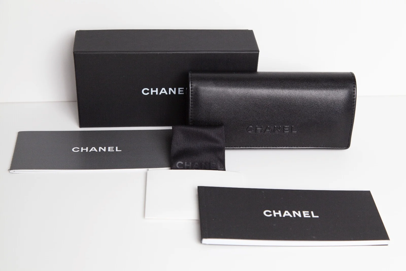 CHANEL BLACK QUILTED LEATHER SUNGLASSES CASE WITH CHANEL BOX *MADE IN ITALY