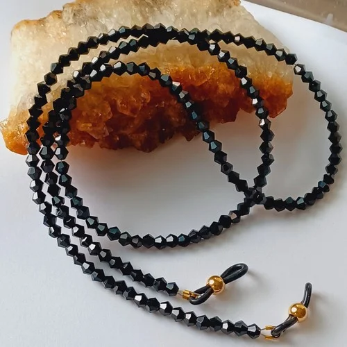 EYEGLASS CHAIN 27" JET BLACK Crystal Beaded Holder Strap Reading Glasses GL