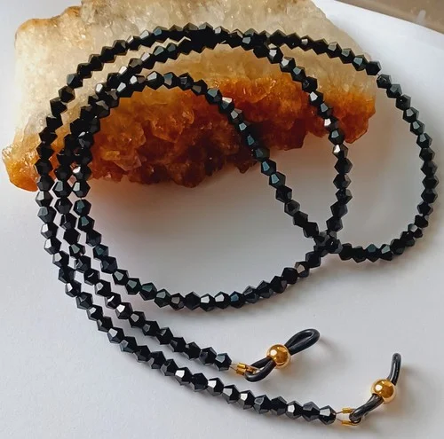 EYEGLASS CHAIN 27" JET BLACK Crystal Beaded Holder Strap Reading Glasses GL 2