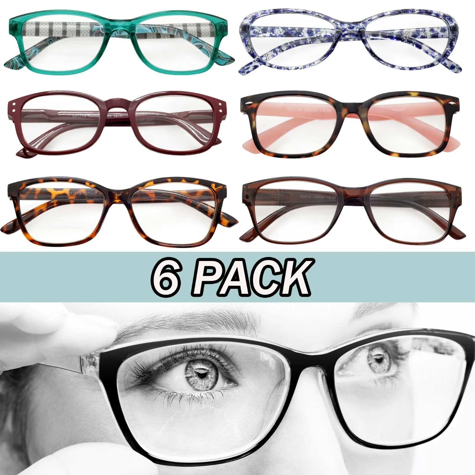 Ladies Reading Glasses 6 Pack Fashion Readers Eyeglasses Assorted New Pick Power 1