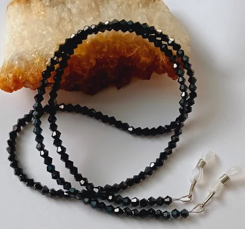 NEW! EYEGLASS CHAIN 27" JET BLACK Strap Bead Holder Reading Glasses w/CLIP