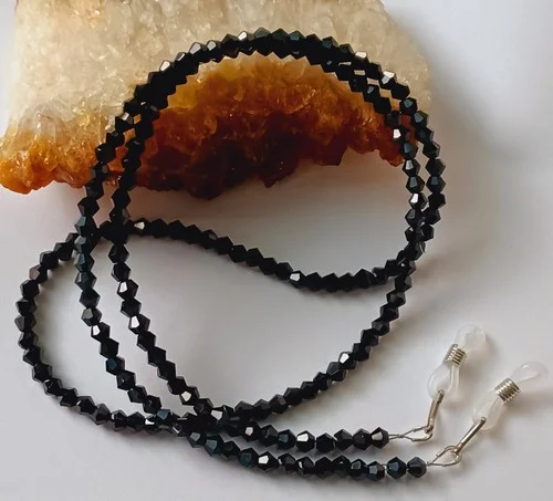 NEW! EYEGLASS CHAIN 27" JET BLACK Strap Bead Holder Reading Glasses w/CLIP 2