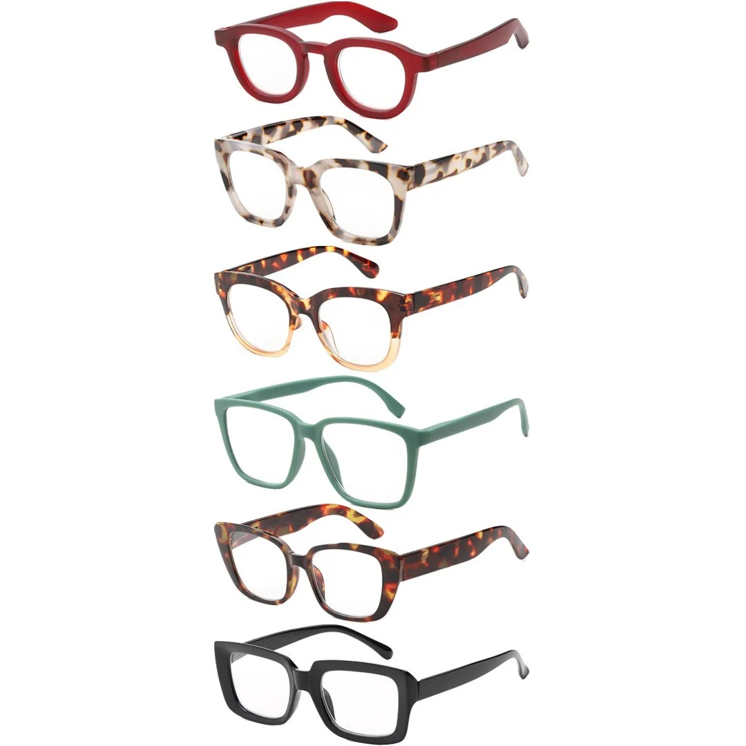 Womens Reading Glasses Fashion Readers 6 Pack New All Chunky Frame Eyeglasses 1